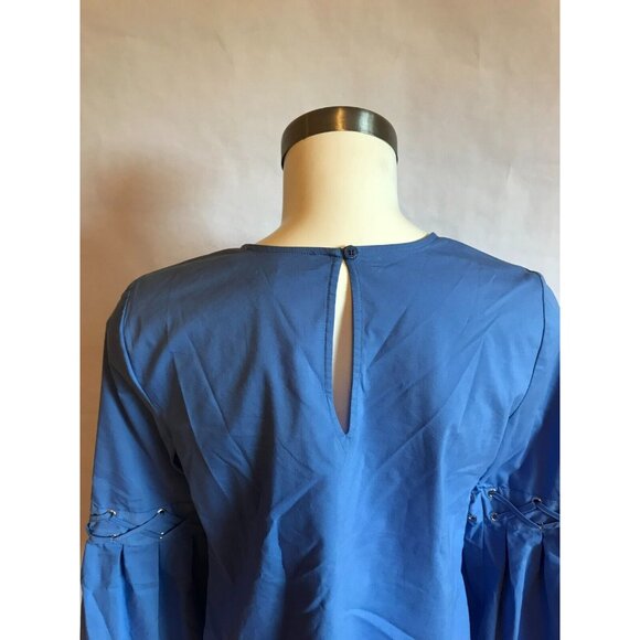 Michael Kors Oxford Blue V-Neck Shirt W/ Trumpet Sleeves, Size XS, NWT! $99 - Picture 6 of 9